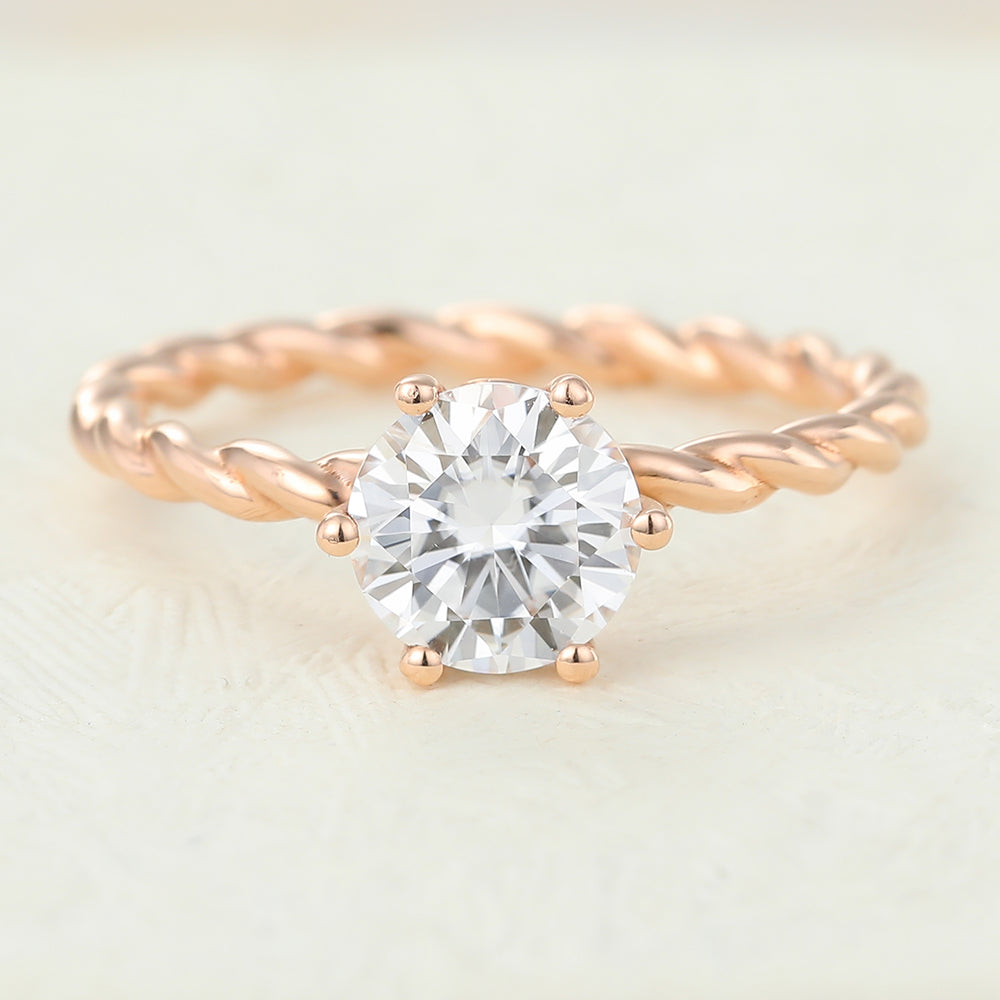 0.88 CT Round Twisted Shank Lab-Grown Diamond Engagement Ring