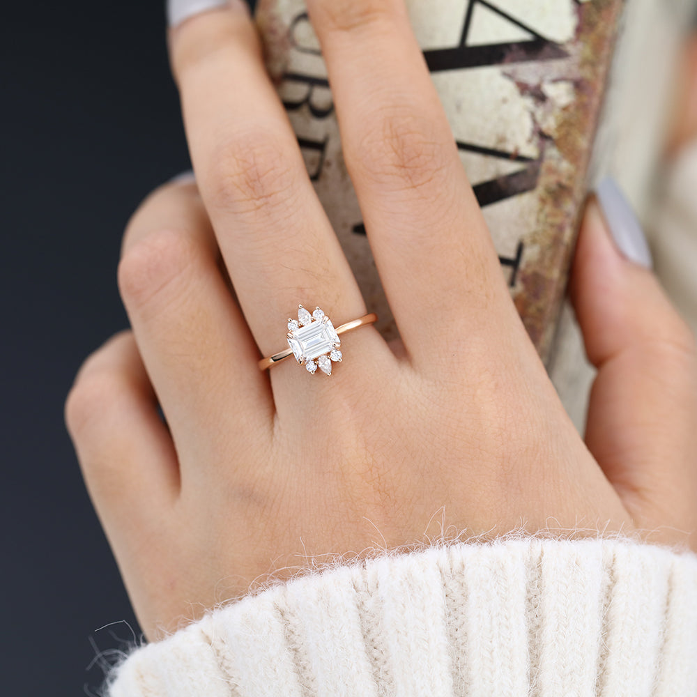 0.92 CT Emerald Cluster Lab-Grown Diamond Engagement Ring