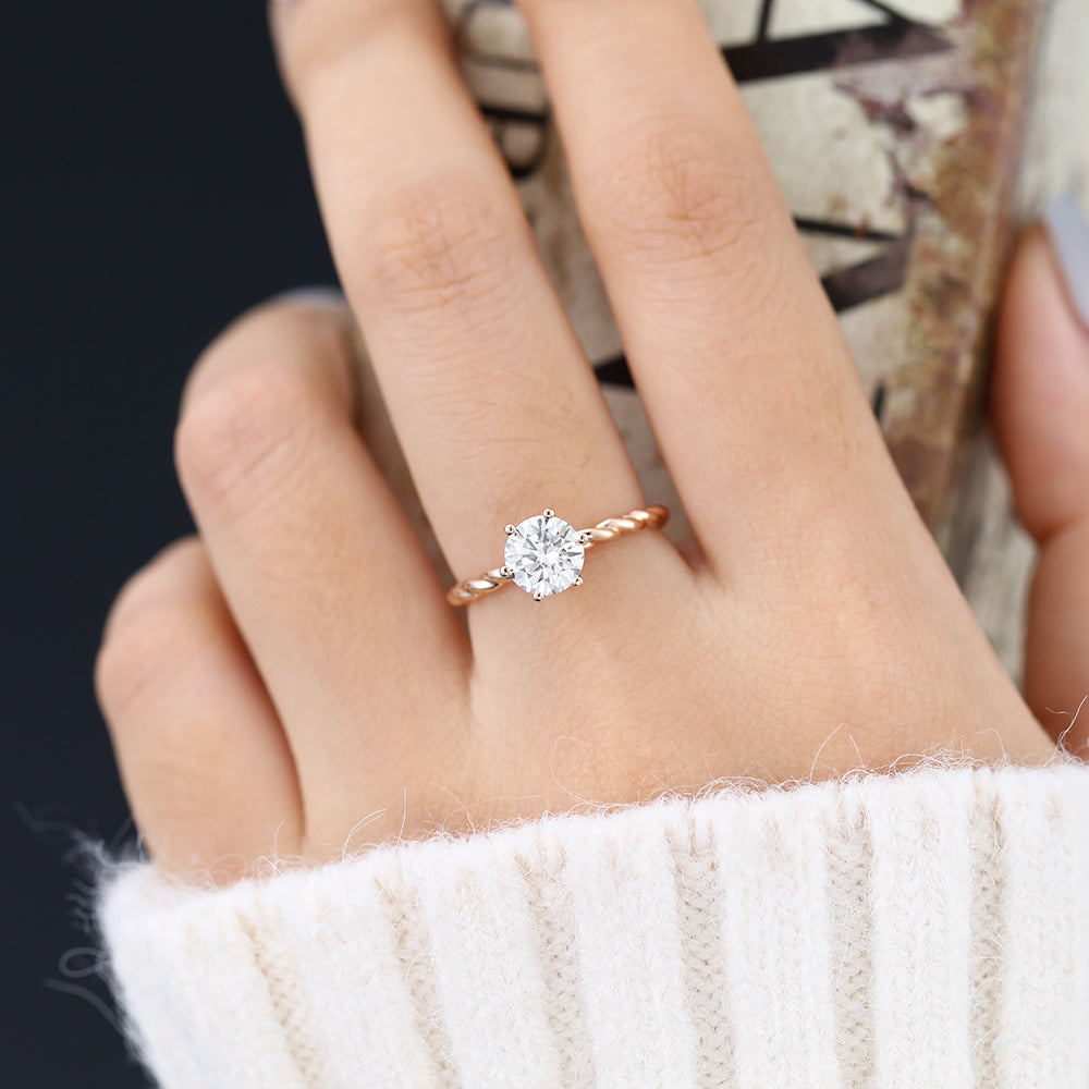 0.88 CT Round Twisted Shank Lab-Grown Diamond Engagement Ring