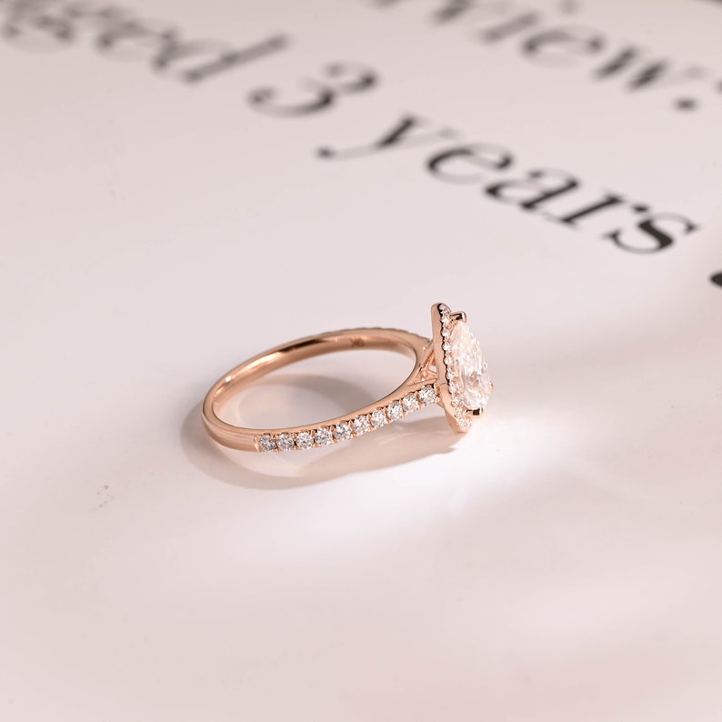 Stunning 1.0 - 2.0 CT Pear Moissanite Engagement Ring with Pave & Halo Design 9