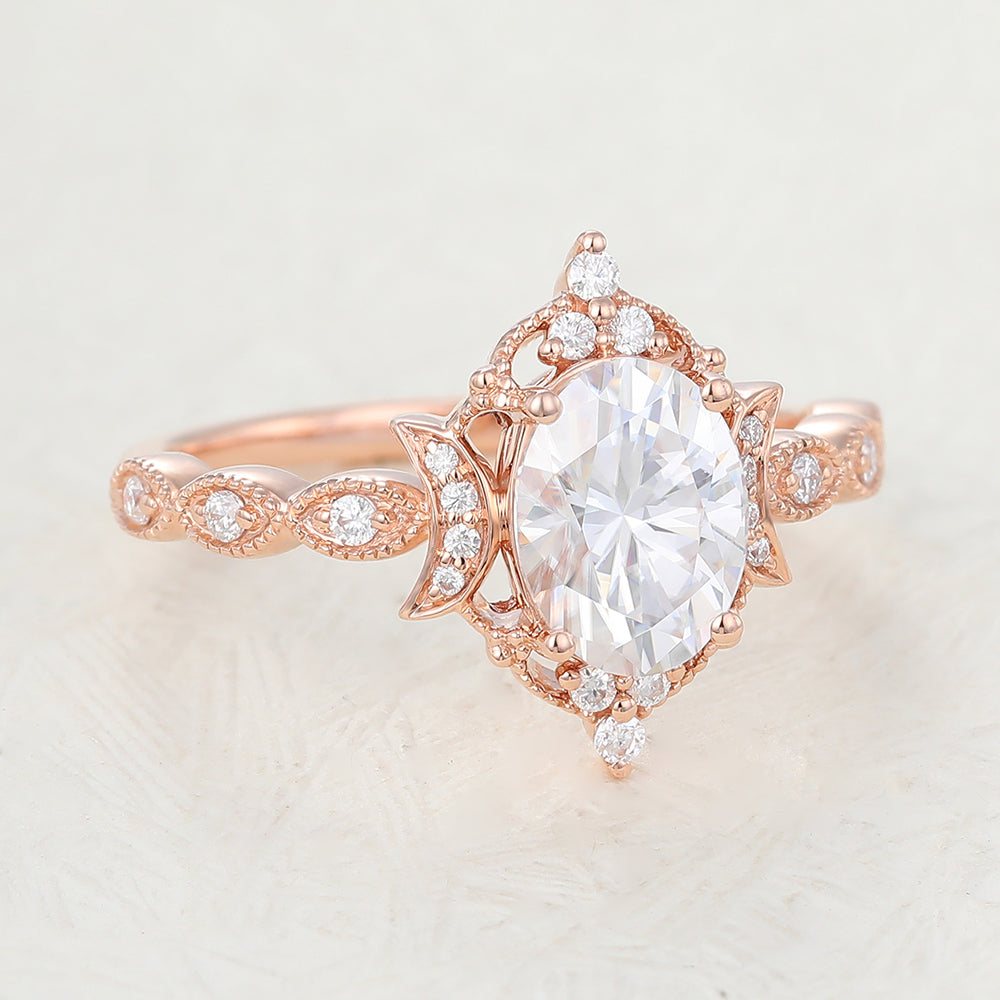 1.33 CT Oval Vintage Cluster & Pave Lab-Grown Diamond Engagement Ring