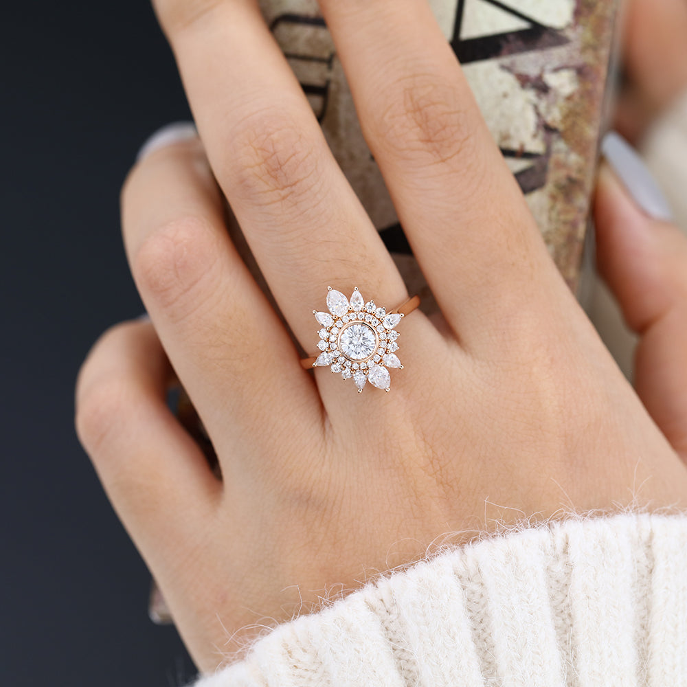 0.41 CT Round Cluster Lab-Grown Diamond Engagement Ring