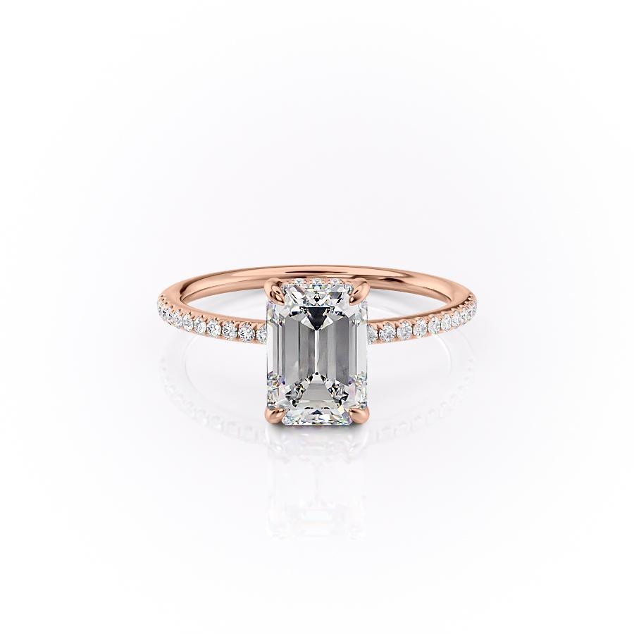2.10 CT Emerald Cut Hidden Halo Pave Setting Moissanite Engagement Ring