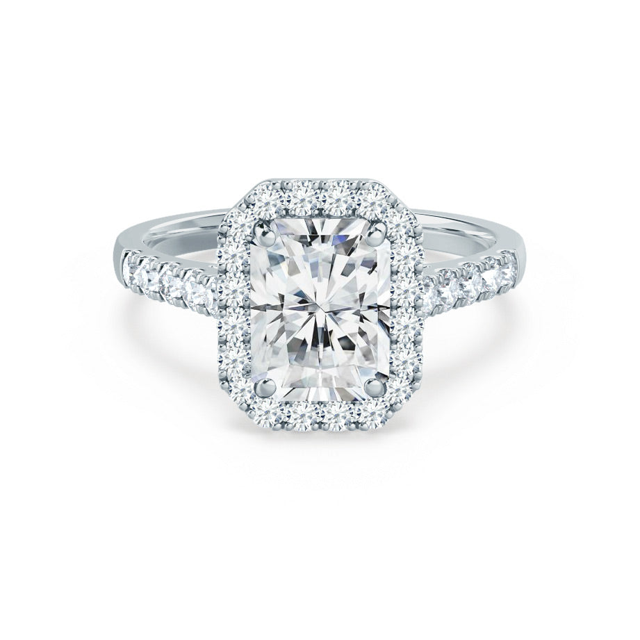 0.70 CT Radiant Shaped Moissanite Halo Style Engagement Ring