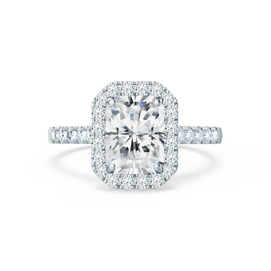 0.70 CT Radiant Shaped Moissanite Halo Engagement Ring