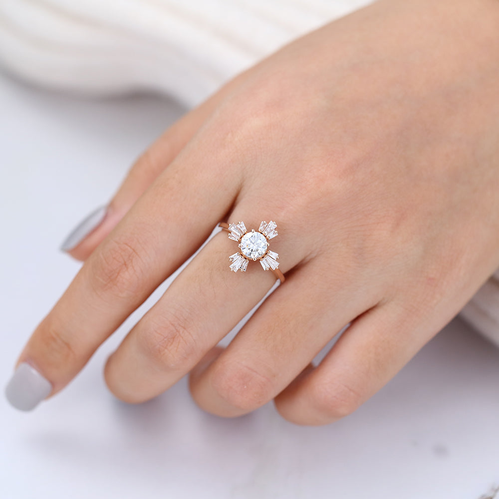 0.68 CT Round Vintage Cluster Lab-Grown Diamond Engagement Ring
