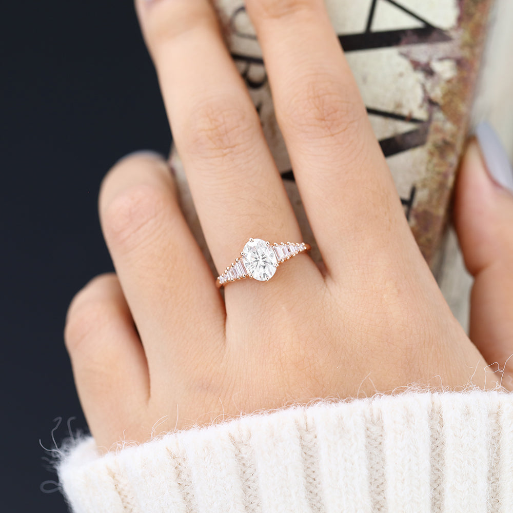 1.33 CT Oval Pave Moissanite Engagement Ring