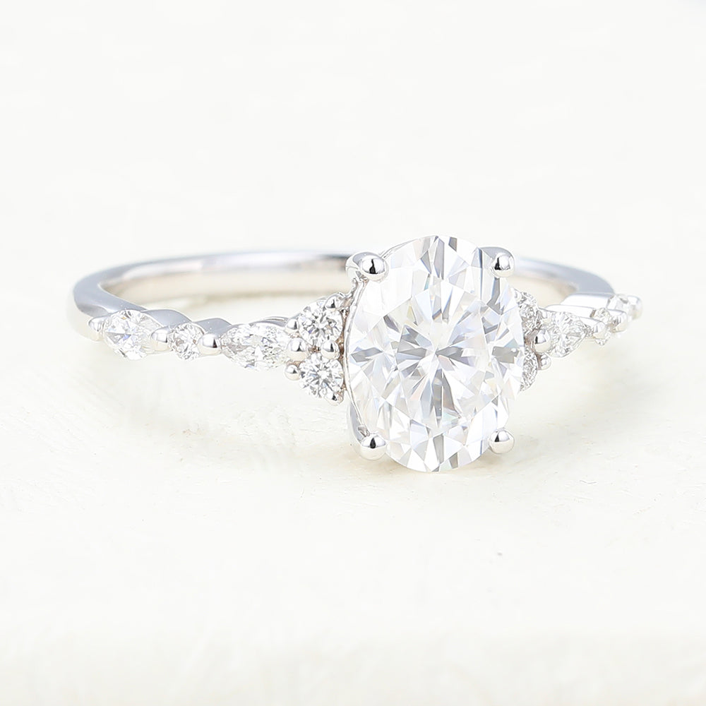 1.33 CT Oval Vintage Cluster & Pave Lab-Grown Diamond Engagement Ring