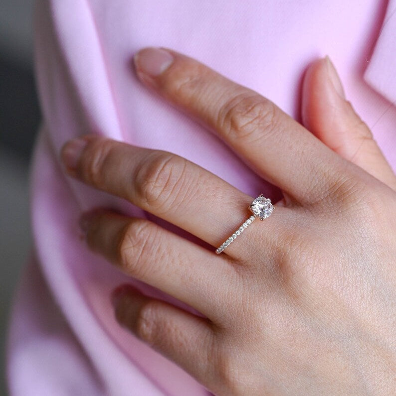 Stunning 1.0 - 2.0 CT Cushion Moissanite Engagement Ring With Pave Design 6