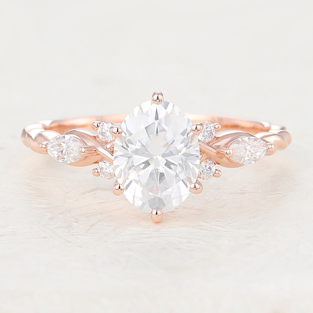 1.33 CT Oval Twisted Shank Cluster Lab-Grown Diamond Engagement Ring
