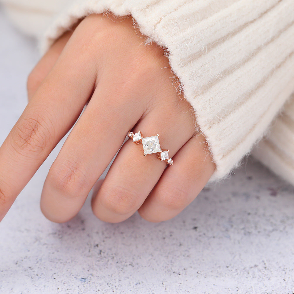 1.35 CT Princess Cluster Lab-Grown Diamond Engagement Ring