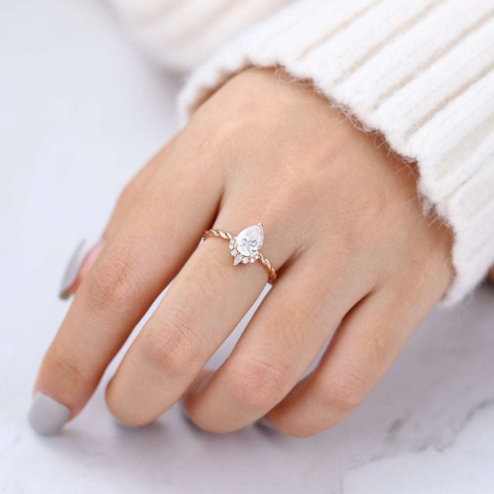 0.90 CT Pear Shaped Moissanite Cluster Engagement Ring