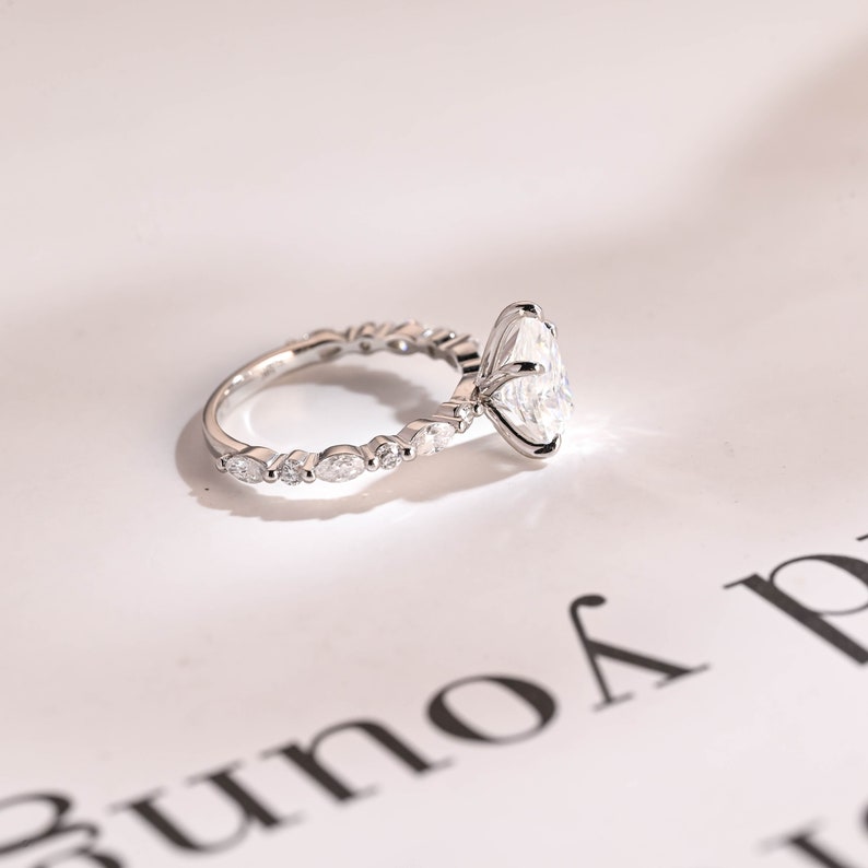 Stunning 1.0 - 2.0 CT Pear Moissanite Engagement Ring with Pave Design 3