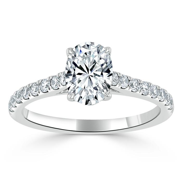 0.94 CT Oval Cut Solitaire Moissanite Engagement Ring With Pave Setting