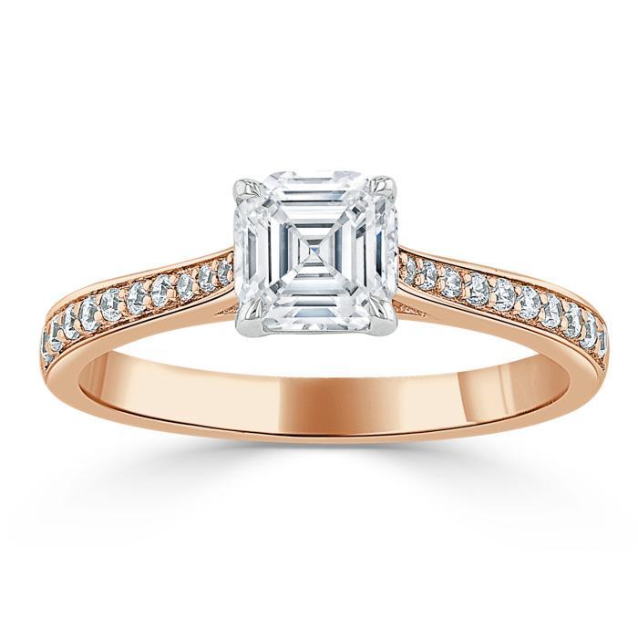 1.0 CT Asscher Cut Solitaire Moissanite Engagement Ring With Chanel Pave Setting