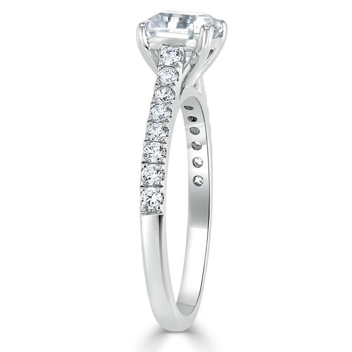 1.0 CT Asscher Cut Solitaire Pave Setting Moissanite Engagement Ring