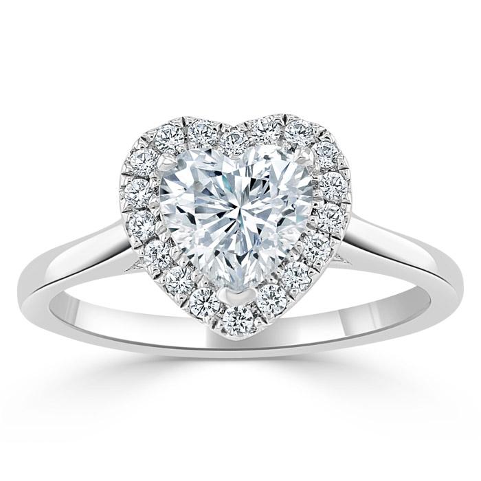 1.0 CT Heart Cut Halo Moissanite Engagement Ring