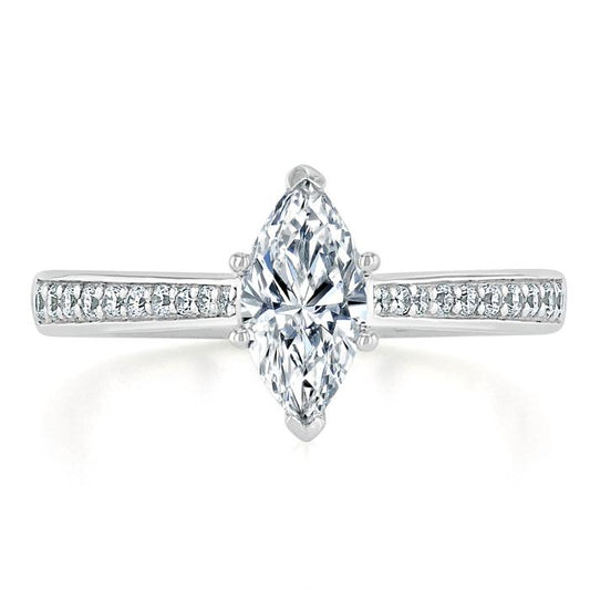 1.0 CT Marquise Cut Solitaire Channel Pave Moissanite Engagement Ring