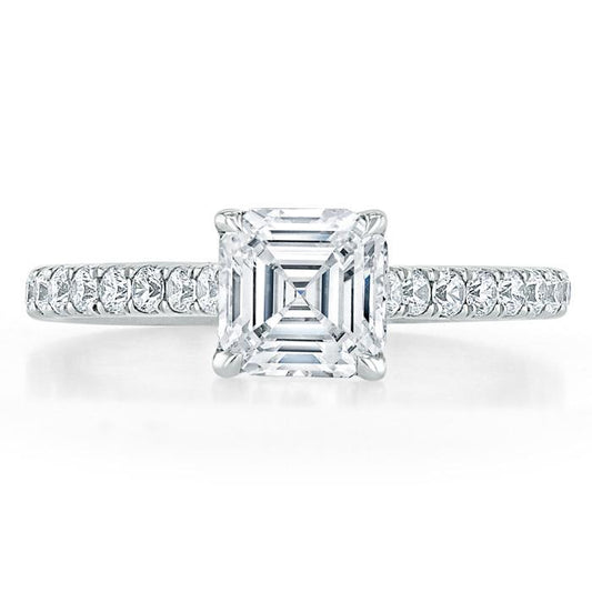 1.0 CT Asscher Cut Solitaire Pave Setting Moissanite Engagement Ring