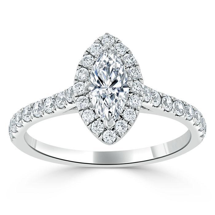 1.0 CT Marquise Cut Halo Moissanite Engagement Ring With Pave Setting