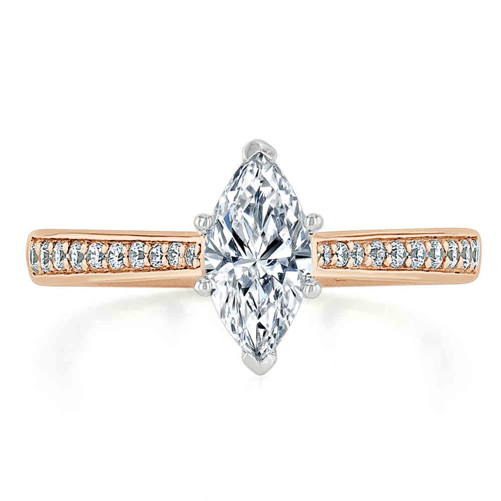 1.0 CT Marquise Cut Solitaire Channel Pave Moissanite Engagement Ring