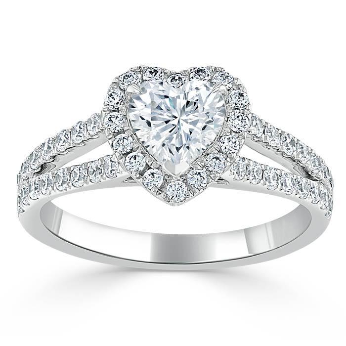 1.0 CT Heart Cut Halo Split Shank Style Moissanite Engagement Ring