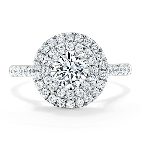 0.75 CT Round Cut Double Halo Moissanite Engagement Ring With Pave Setting