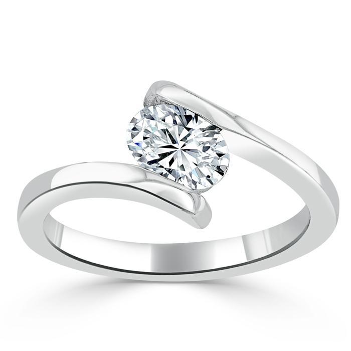 0.75 CT Oval Cut Solitaire Bypass Setting Moissanite Engagement Ring