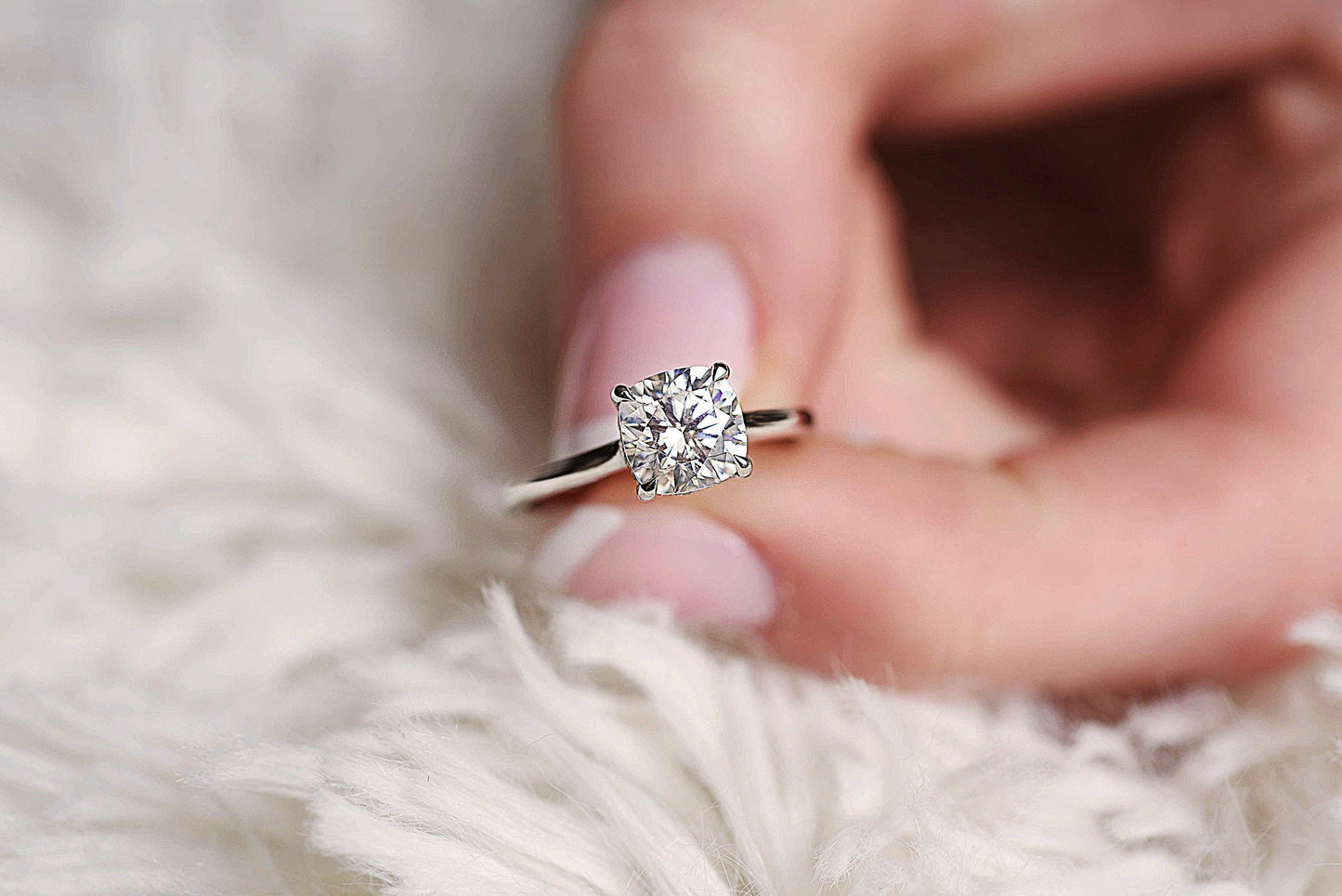 2.0 CT Cushion Hidden Halo & Solitaire Moissanite Engagement Ring