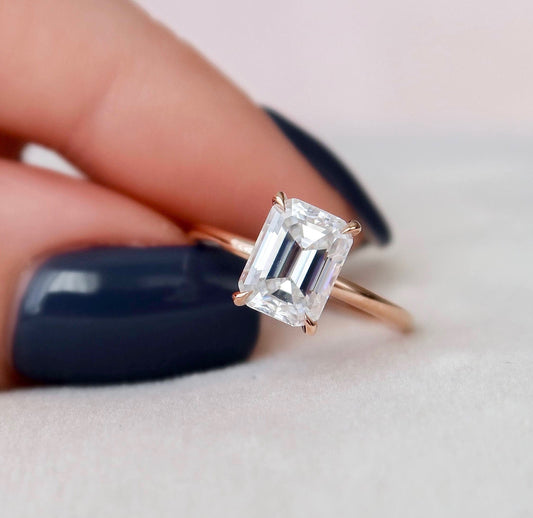 2.0 CT Emerald Hidden Halo & Solitaire Moissanite Engagement Ring