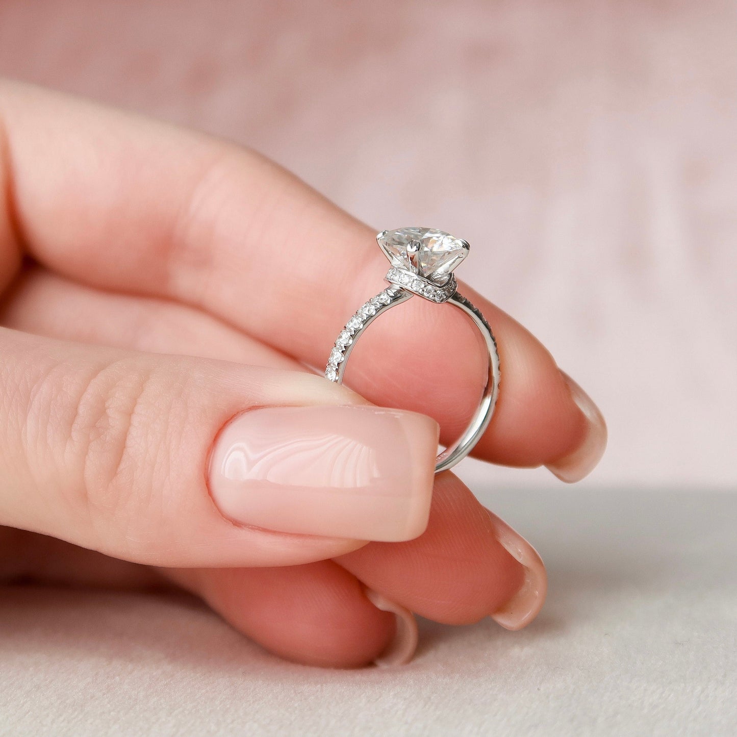 2.0 CT Round Hidden Halo Pave Moissanite Engagement Ring