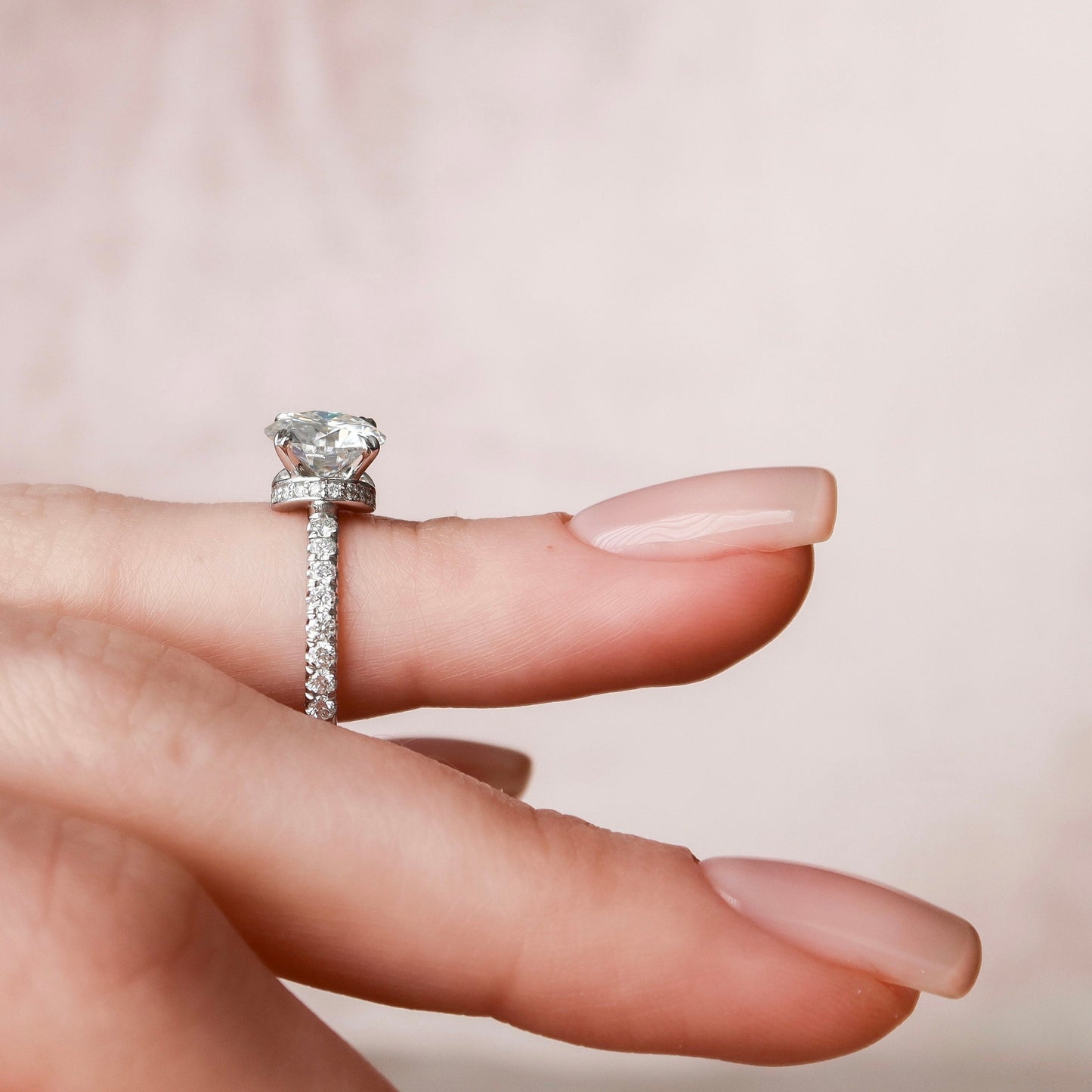2.0 CT Round Hidden Halo Pave Moissanite Engagement Ring