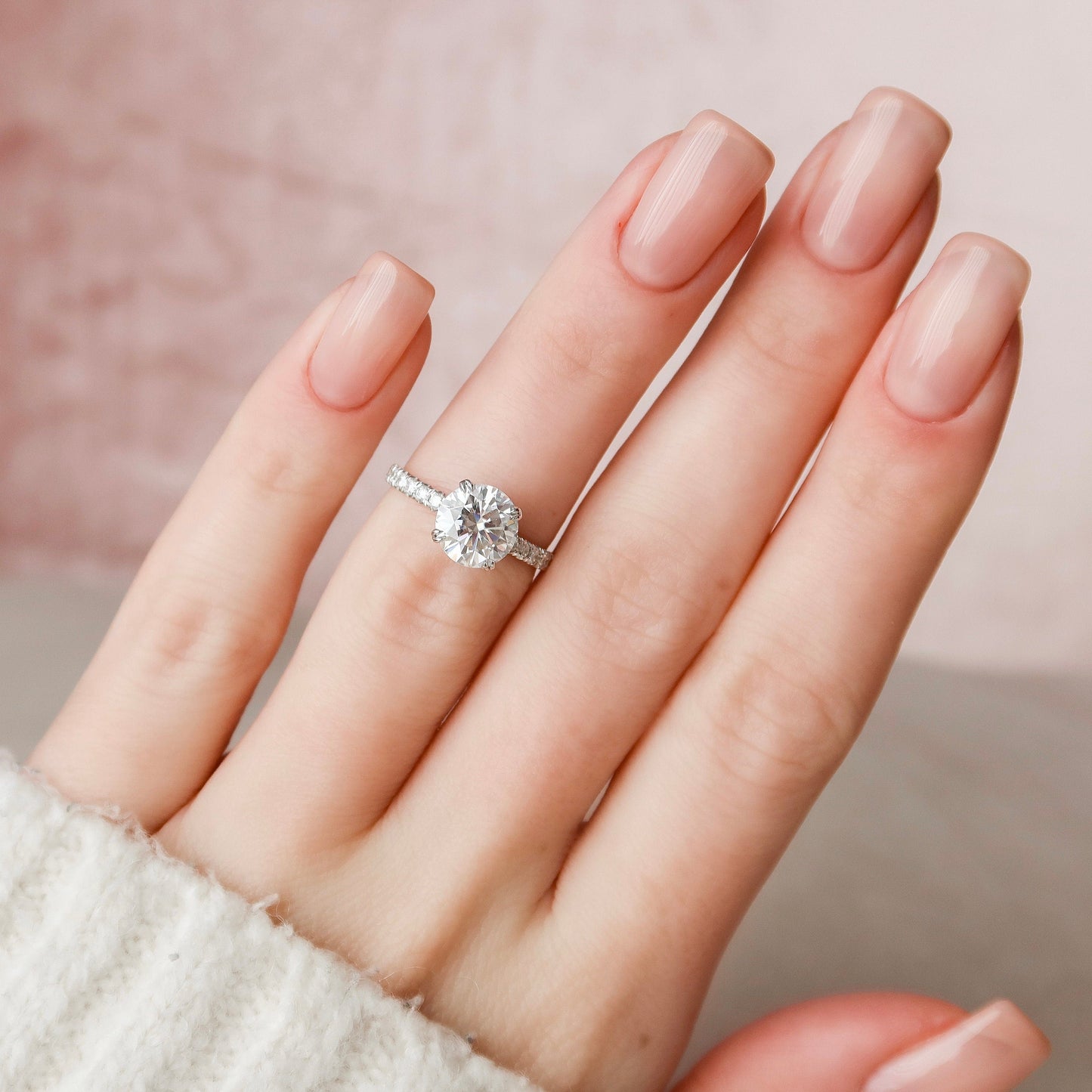 2.0 CT Round Hidden Halo Pave Moissanite Engagement Ring
