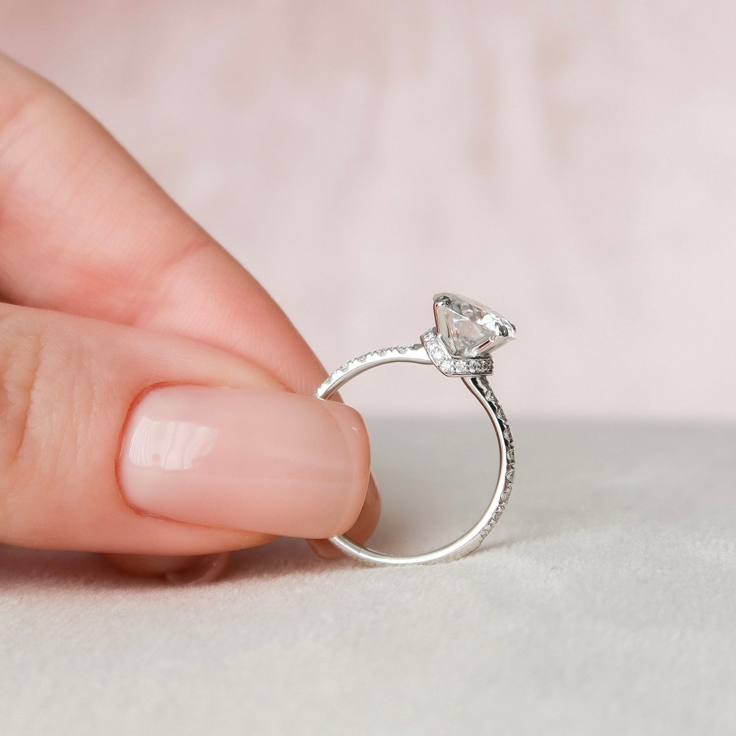2.0 CT Round Hidden Halo Pave Moissanite Engagement Ring