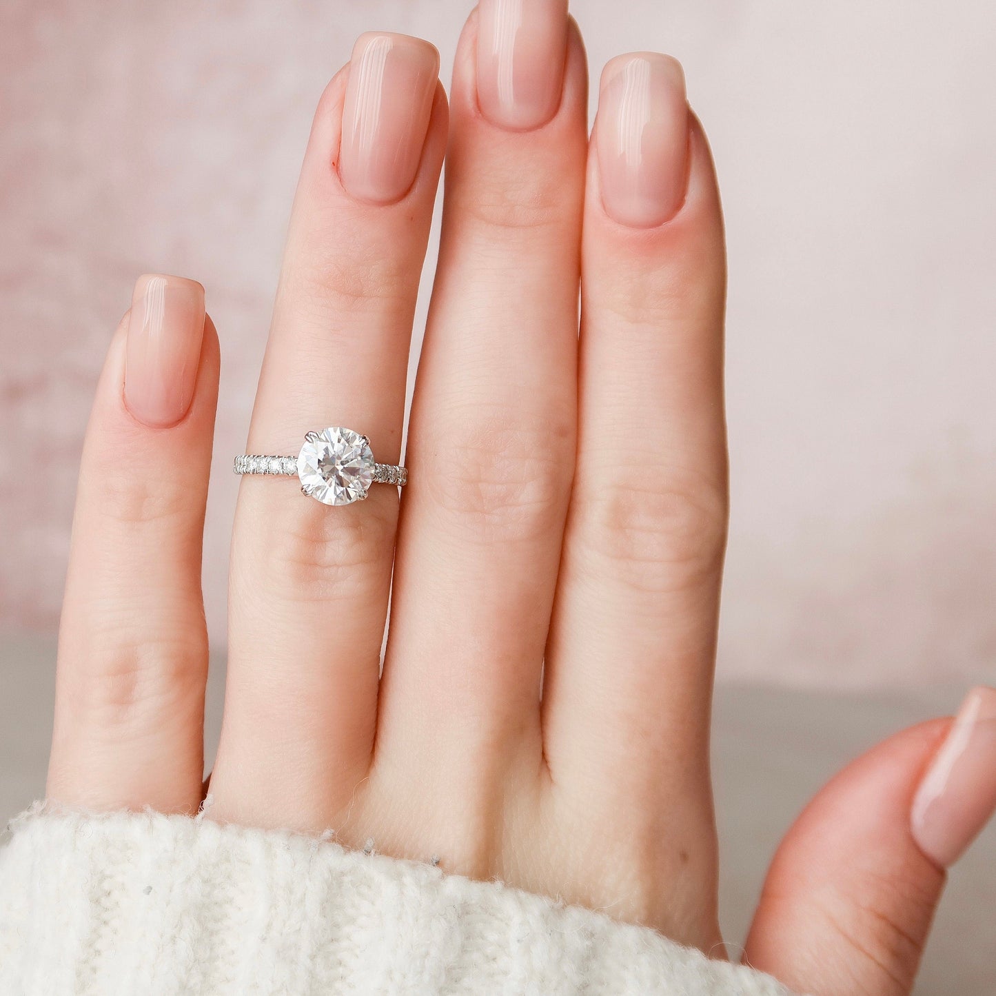 2.0 CT Round Hidden Halo Pave Moissanite Engagement Ring