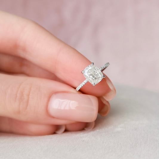 2.0 CT Cushion Cut Pave Setting Moissanite Engagement Ring