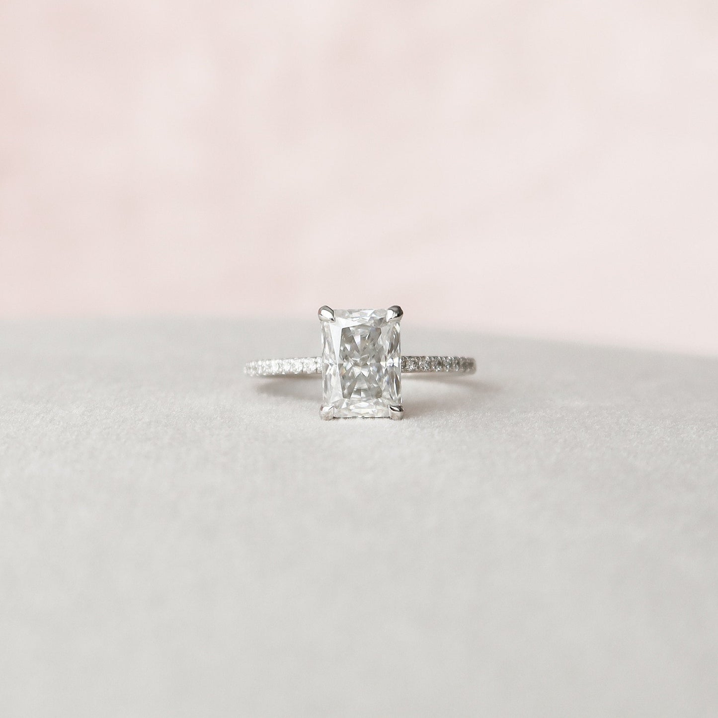 2.0 CT Radiant Hidden Halo & Pave Setting Moissanite Engagement Ring