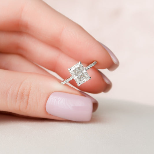 2.0 CT Radiant Hidden Halo & Pave Setting Moissanite Engagement Ring