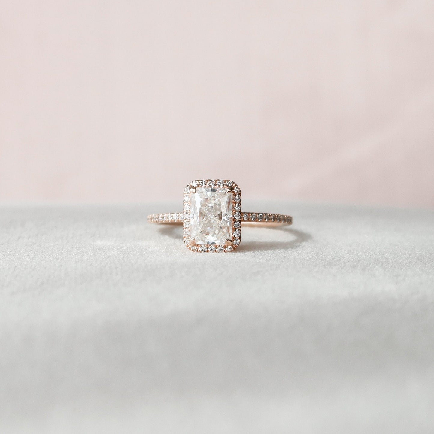 2.0 CT Radiant Halo Pave Moissanite Engagement Ring