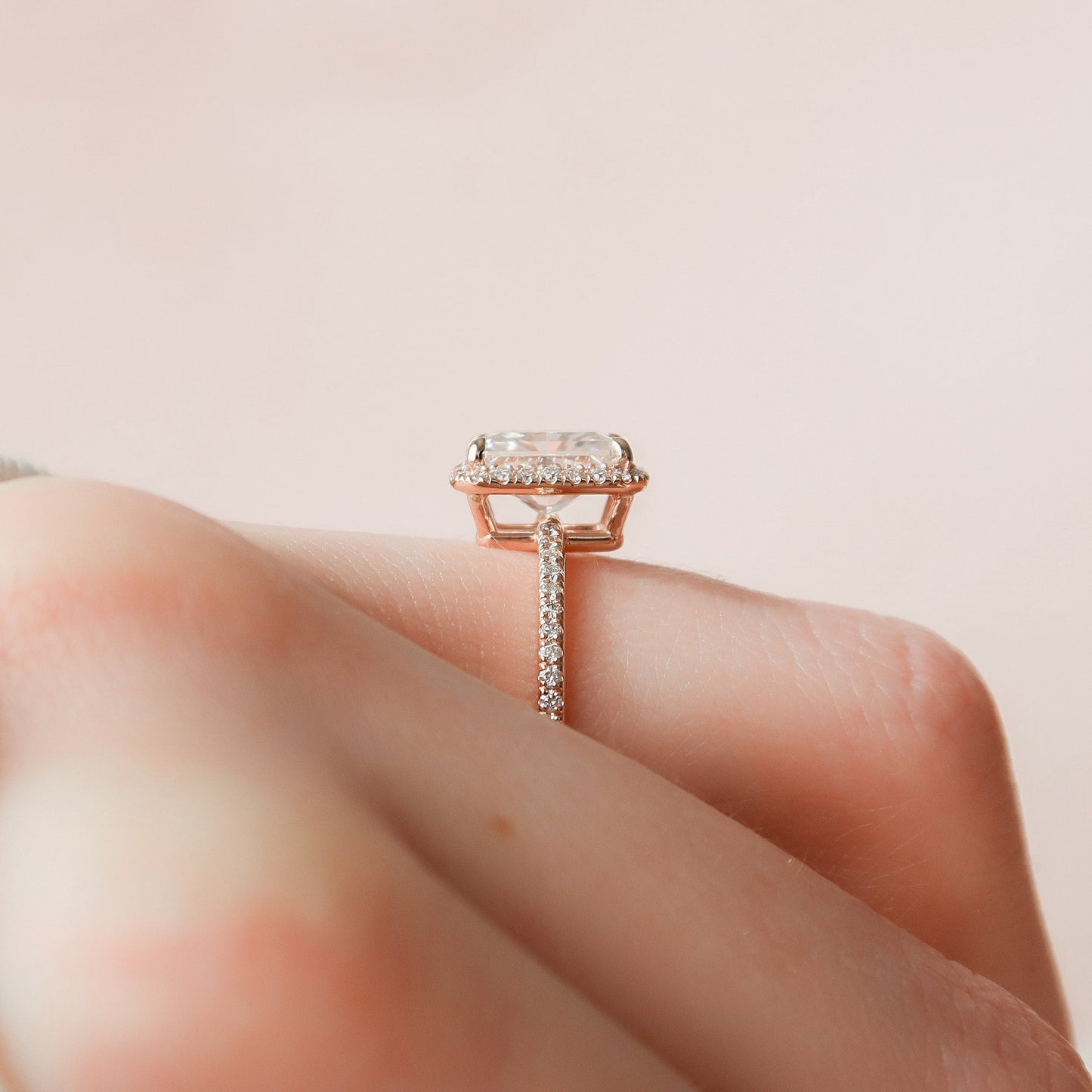2.0 CT Radiant Halo Pave Moissanite Engagement Ring