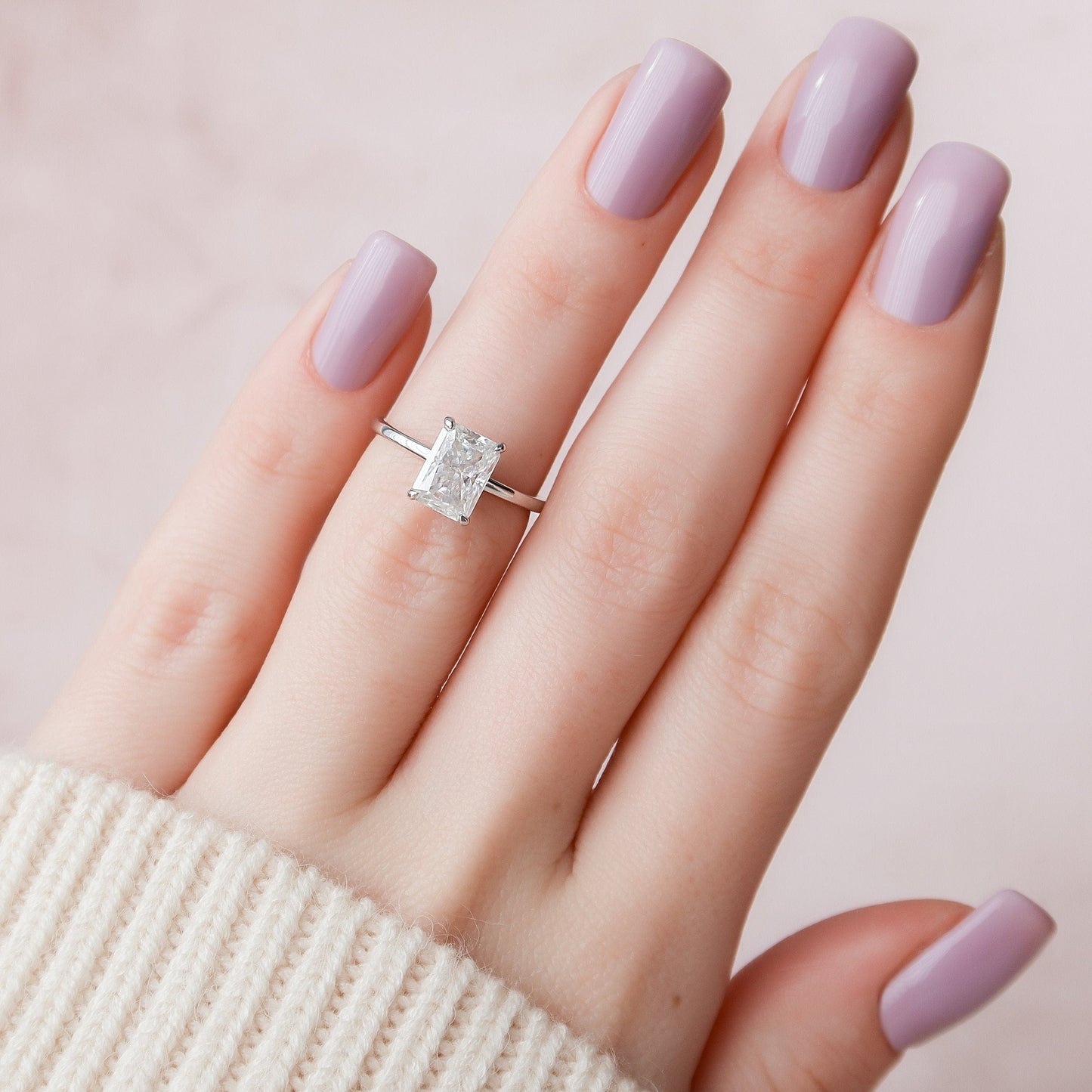2.0 CT Radiant Hidden Halo & Solitaire Moissanite Engagement Ring