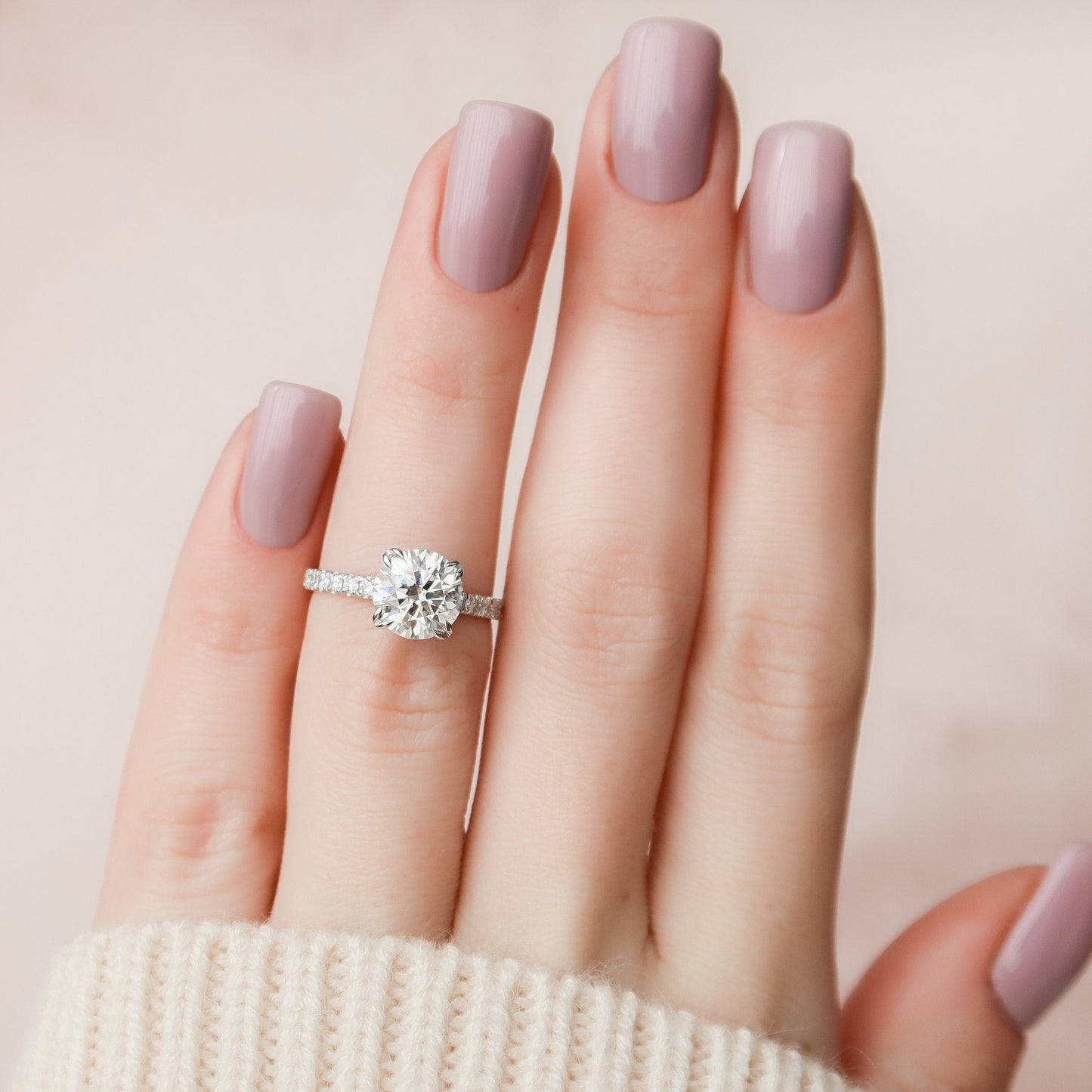 2.0 CT Round Hidden Halo Pave Moissanite Engagement Ring