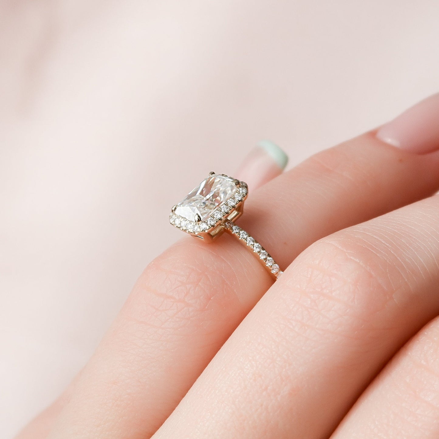 2.0 CT Radiant Halo Pave Moissanite Engagement Ring