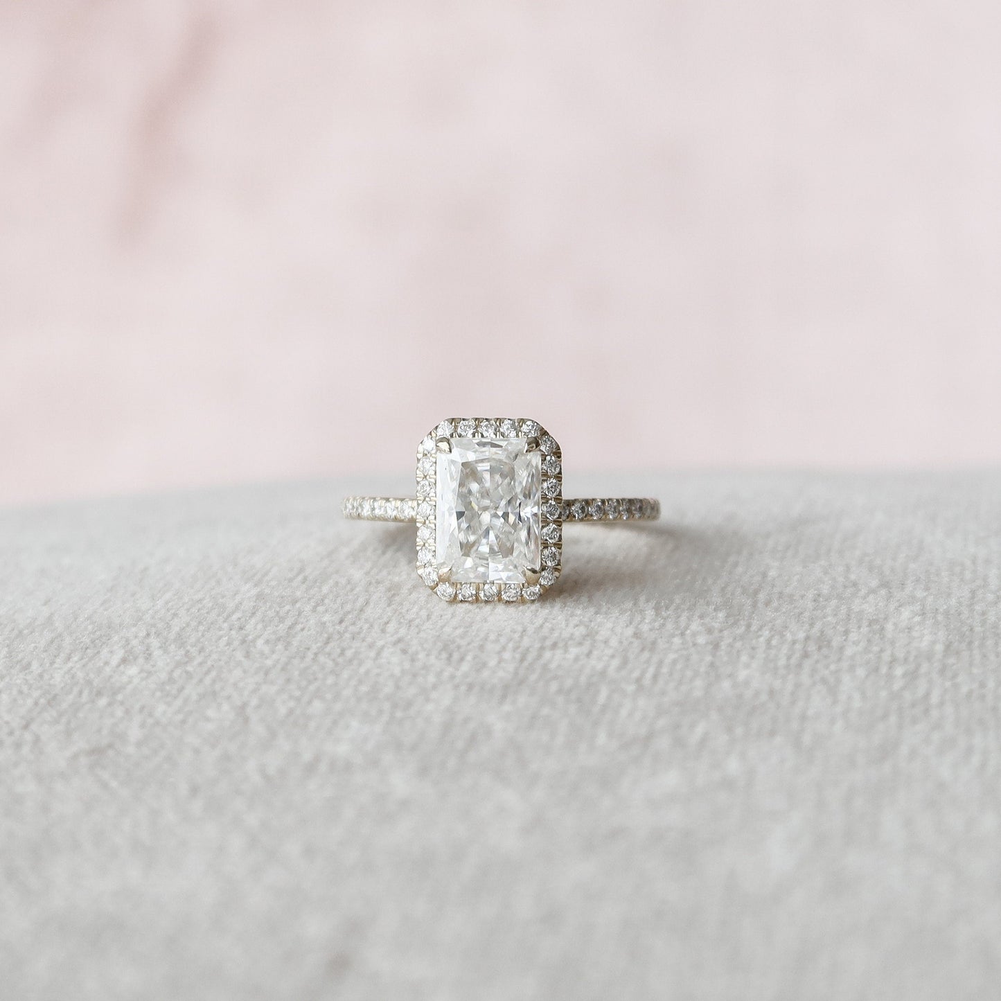 2.0 CT Radiant Halo Pave Moissanite Engagement Ring
