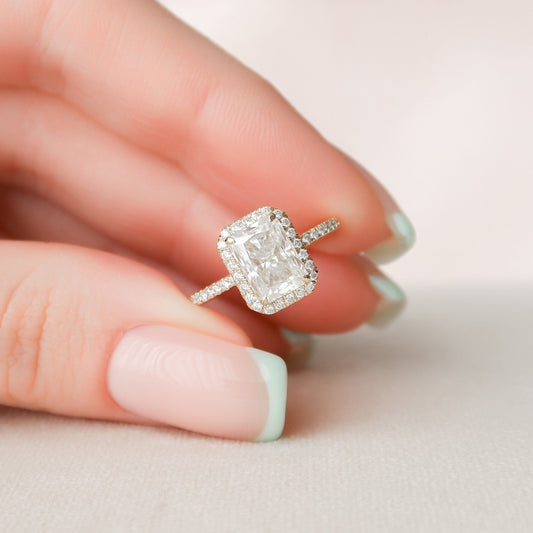 2.0 CT Radiant Halo Pave Moissanite Engagement Ring