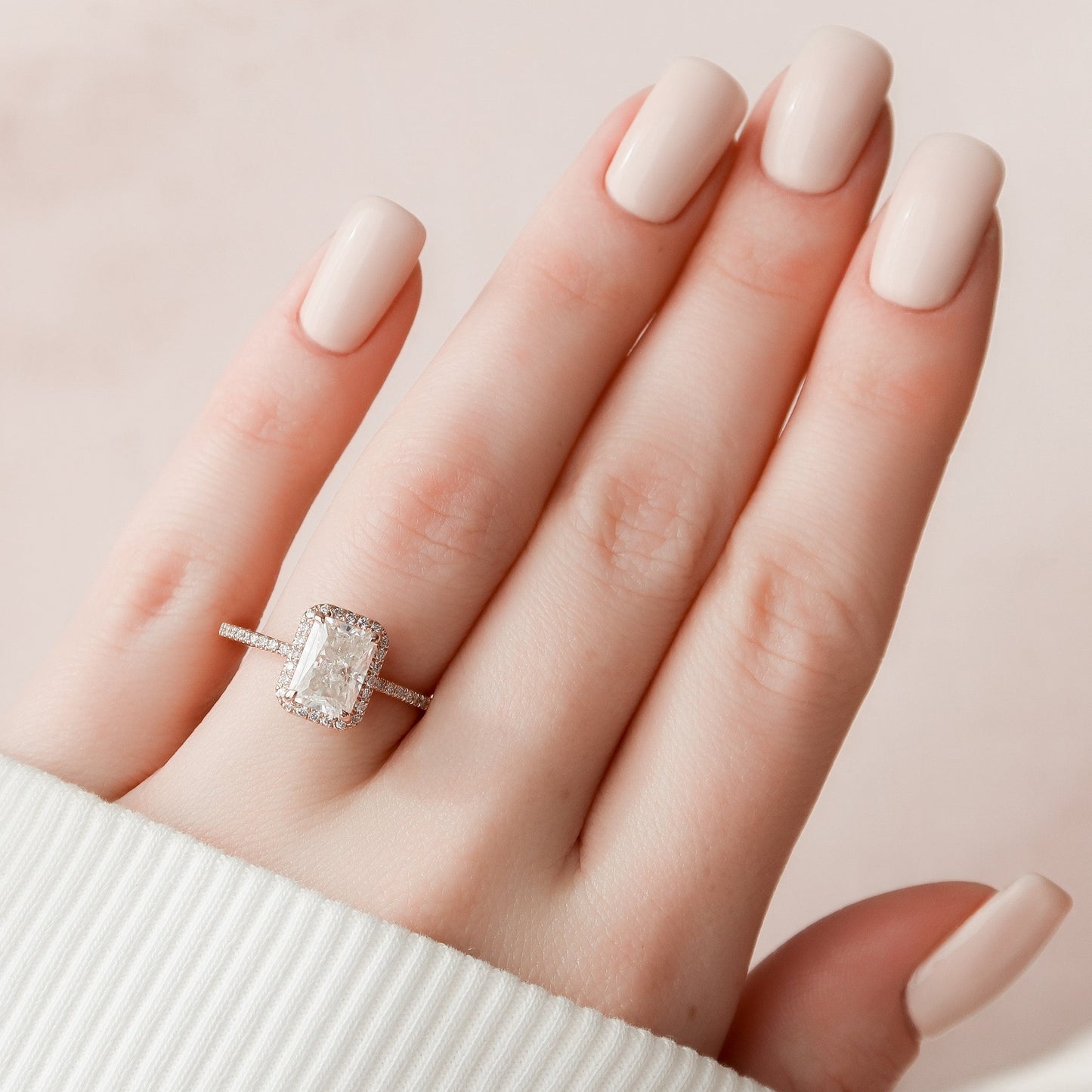 2.0 CT Radiant Halo Pave Moissanite Engagement Ring