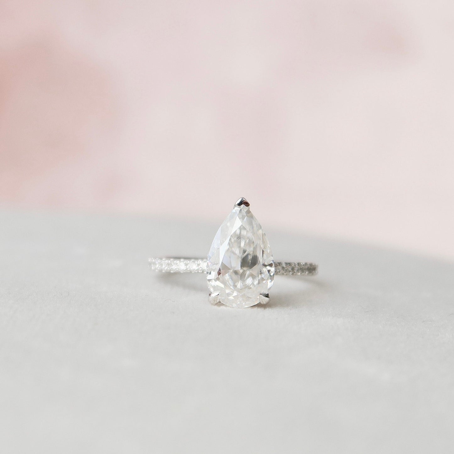 2.0 CT Pear Cut Pave & Hidden Halo Style Moissanite Engagement Ring