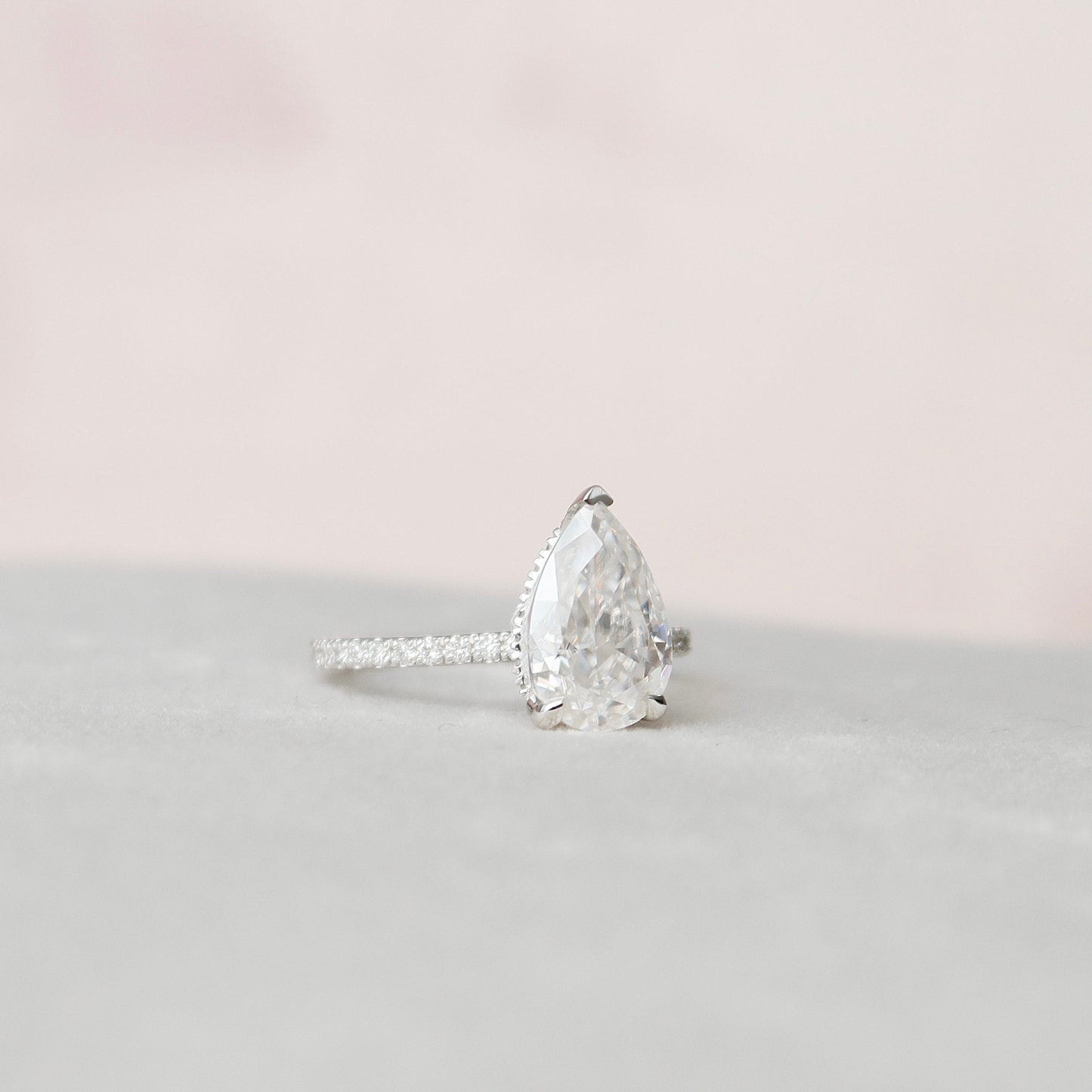 2.0 CT Pear Cut Pave & Hidden Halo Style Moissanite Engagement Ring