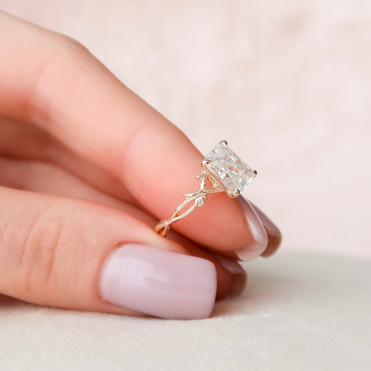 2.0 CT Radiant Solitaire & Twig Pave Moissanite Engagement Ring
