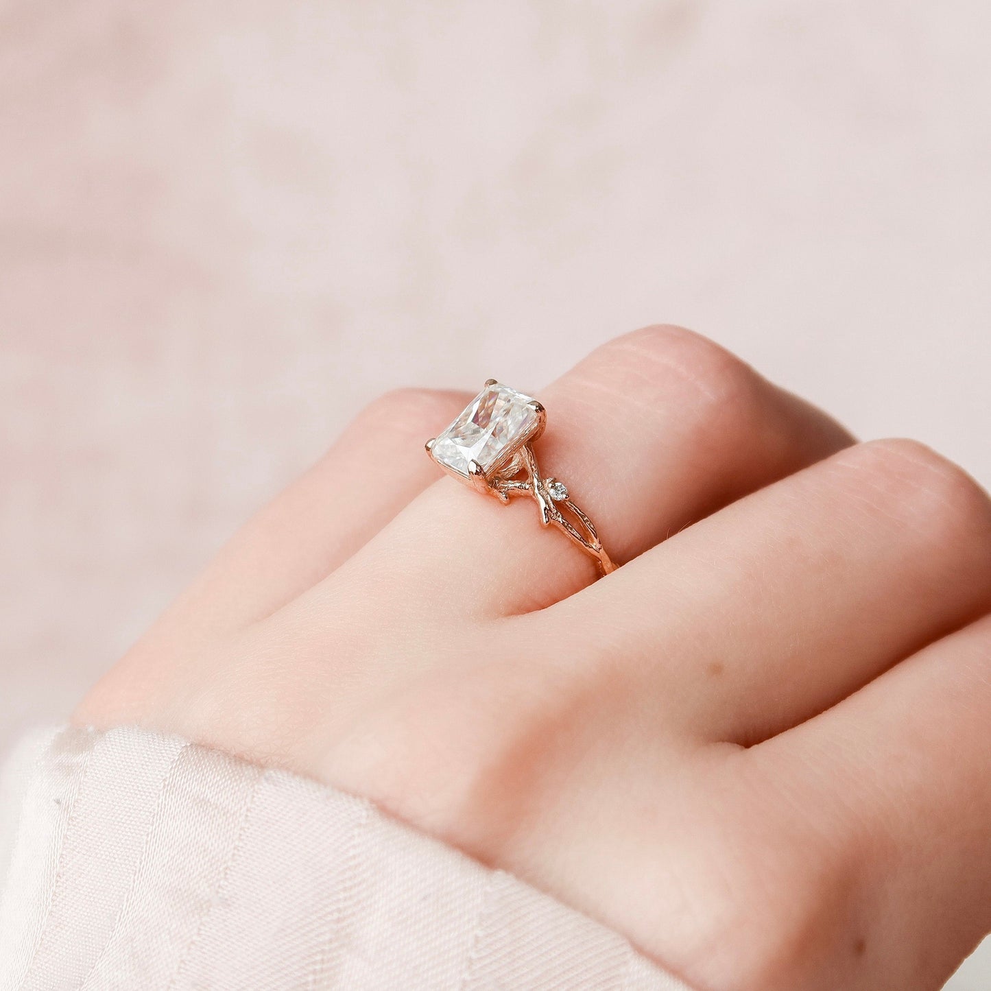 2.0 CT Radiant Solitaire & Twig Pave Moissanite Engagement Ring